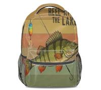Mochila vintage con estampado de equipo de pesca, temática junto al lago, mochila casual de moda, mochila unisex para estudiantes, estilo 4, L