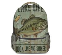 Mochila vintage con estampado de equipo de pesca, temática junto al lago, mochila casual de moda, mochila unisex para estudiantes, style2, L