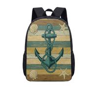 Mochila vintage de ancla náutica de 17 pulgadas, diseño retro dibujado a mano, para niños, adolescentes, mochila de ilustración marina, 03., L, Minimalista