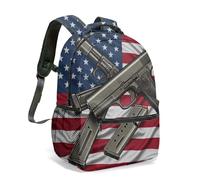 Mochila vintage de hockey con bandera americana de 16 pulgadas, diseño patriótico de estrellas y rayas desgastadas, con palos cruzados, 06., L, Casual