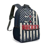 Mochila vintage de hockey con bandera americana de 16 pulgadas, diseño patriótico de estrellas y rayas desgastadas, con palos cruzados, 01., L, Casual