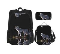 Mochila Wolf on the Rock (juego de 3 piezas), mochila de gran capacidad, mochila escolar para estudiantes, estuche para lápices, bolsa de almuerzo