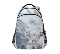 Mochilas blancas de vaca y montaña de nieve para niños, mochila escolar para estudiantes, mochila para niños y niñas, bolsa casual, White Highland Cow and Snow Mountain, Talla única