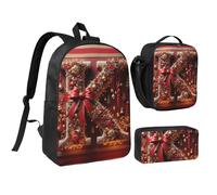 Mochilas con estampado K con bolsa de almuerzo, estuche para lápices, 3 piezas, bolsa ligera unisex para viajes