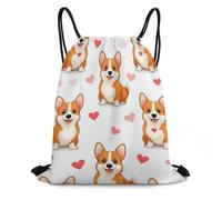 Mochilas Cordón, Cachorro Corgi Galés y Corazón Lindo Perro Divertido Bolsa con Cordón Cómodos Unisex Bolsa de Gimnasia para Mujer Vacaciones Viaje 36X42cm