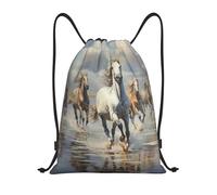 Mochilas Cordón, Pintura artística Caballo Corriendo Bolsa con Cordón Unisex Cómodos Bolsa de Deporte para Hombre Nadar Playa 36X42cm