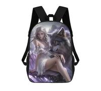 Mochilas De 17 Pulgadas Para Niños, Mochila Escolar Fantasy Wolf And Goddess Artwork Mochila Escolar Impresa En 3D Para Niños De Primaria Y Secundaria