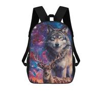 Mochilas De 17 Pulgadas Para Niños, Mochila Escolar Galactic Wolf And Deer Art Print Mochila Escolar Impresa En 3D Para Niños De Primaria Y Secundaria