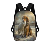 Mochilas De 17 Pulgadas Para Niños, Mochila Escolar Golden Retriever And Lamb in Winter Scene Mochila Escolar Impresa En 3D Para Niños De Primaria Y Secundaria