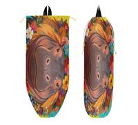 Mochilas de gimnasio con cordón y bolsillos con cremallera, saco deportivo para hombres, yoga en la playa, animales hipopótamo con coronas