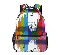 Mochilas de moda Casual Sports College Middle High School Mochila de moda, mochila de viaje ligera para exteriores para computadora portátil para niños y niñas, Rainbow Music Notes Mochila blanca