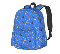 Mochilas de viaje azules con diseño de guitarras hawaianas y ukelele, mochila ligera para portátil, mochila para deportes al aire libre, bolso grande con correa de hombro ajustable, bolsos de mano