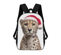 Mochilas De Viaje Lindas Impresas En 3D Cheetah Cub with Christmas Santa Hat Mochila Escolar Para Niños, Mochila Informal Para Exteriores, Mochilas De Moda Informales Para Niños Para Niñas 17inch