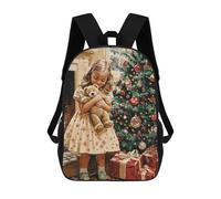 Mochilas De Viaje Lindas Impresas En 3D Christmas Girl with Teddy Bear Mochila Escolar Para Niños, Mochila Informal Para Exteriores, Mochilas De Moda Informales Para Niños Para Niñas 17inch