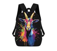 Mochilas De Viaje Lindas Impresas En 3D Colorful Goat Portrait on Black Background Mochila Escolar Para Niños, Mochila Informal Para Exteriores, Mochilas De Moda Informales Para Niños Para Niñas 17inc