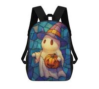 Mochilas De Viaje Lindas Impresas En 3D Halloween Ghost with Pumpkin And Hat Mochila Escolar Para Niños, Mochila Informal Para Exteriores, Mochilas De Moda Informales Para Niños Para Niñas 17inch