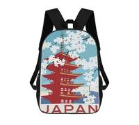 Mochilas De Viaje Lindas Impresas En 3D Japan Pagoda Cherry Blossom Travel Mochila Escolar Para Niños, Mochila Informal Para Exteriores, Mochilas De Moda Informales Para Niños Para Niñas 17inch