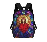 Mochilas De Viaje Lindas Impresas En 3D Jesus Sacred Heart Stained Glass Mochila Escolar Para Niños, Mochila Informal Para Exteriores, Mochilas De Moda Informales Para Niños Para Niñas 17inch