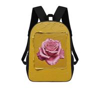 Mochilas De Viaje Lindas Impresas En 3D Pink Rose on Textured Yellow Background Mochila Escolar Para Niños, Mochila Informal Para Exteriores, Mochilas De Moda Informales Para Niños Para Niñas 17inch