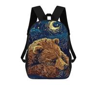 Mochilas De Viaje Lindas Impresas En 3D Sleeping Bear Under Starry Night Mochila Escolar Para Niños, Mochila Informal Para Exteriores, Mochilas De Moda Informales Para Niños Para Niñas 17inch
