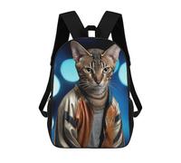 Mochilas De Viaje Lindas Impresas En 3D Stylish Cat in Leather Jacket -1 Mochila Escolar Para Niños, Mochila Informal Para Exteriores, Mochilas De Moda Informales Para Niños Para Niñas 17inch