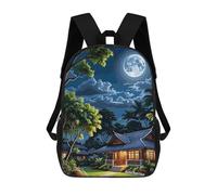 Mochilas De Viaje Lindas Impresas En 3D Tropical Night Landscape with Full Moon Mochila Escolar Para Niños, Mochila Informal Para Exteriores, Mochilas De Moda Informales Para Niños Para Niñas 17inch