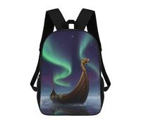 Mochilas De Viaje Lindas Impresas En 3D Viking Ship Under Aurora Borealis Mochila Escolar Para Niños, Mochila Informal Para Exteriores, Mochilas De Moda Informales Para Niños Para Niñas 17inch