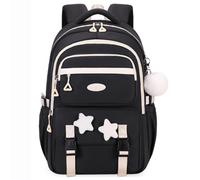 Mochilas escolares Bonita y espaciosa mochila escolar con decoración de estrellas for adolescentes, alumnos de primaria y secundaria, incluye estuche a juego. útiles escolare(Noir,1pcs)