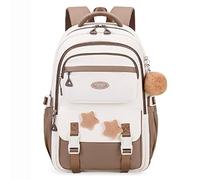 Mochilas escolares Bonita y espaciosa mochila escolar con decoración de estrellas for adolescentes, alumnos de primaria y secundaria, incluye estuche a juego. útiles escolare(Bruin,2pcs)