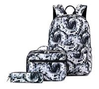 Mochilas escolares de teñido anudado con bolsa de almuerzo para hombres y mujeres, bolsa de libros escolares para escuela secundaria, estuche de lápices de 3 piezas, Negro, Talla única