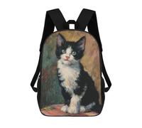 Mochilas Escolares Infantiles Impresas En 3D 17inch Black And White Kitten Painting Mochila De Viaje Ligera Mochila Para Libros Niños Niños Niñas Mochila Escolar