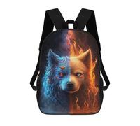 Mochilas Escolares Infantiles Impresas En 3D 17inch Flame And Ice Wolf Art Print -1 Mochila De Viaje Ligera Mochila Para Libros Niños Niños Niñas Mochila Escolar