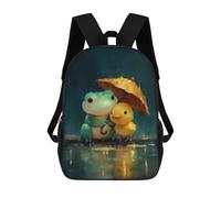 Mochilas Infantiles De 17 Pulgadas Frog And Duckling Under Umbrella in Rain Mochila Escolar Impresa En 3D Para Niños Mochilas De Viaje De Moda Para Niños Y Estudiantes