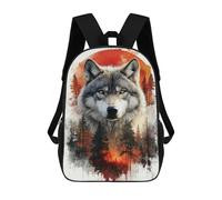Mochilas Infantiles De 17 Pulgadas Wolf Portrait with Forest And Sunset Mochila Escolar Impresa En 3D Para Niños Mochilas De Viaje De Moda Para Niños Y Estudiantes