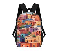 Mochilas Infantiles Impresas En 3D Colorful Mexican Village Minimalist Art Illustration Mochila Escolar Infantil Linda Mochila Informal Para Exteriores Para Niños Estudiantes De Secundaria 17inch