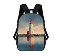 Mochilas Infantiles Impresas En 3D Lighthouse on Rocky Islet Reflected Lighthouse at Sunset Mochila Escolar Infantil Linda Mochila Informal Para Exteriores Para Niños Estudiantes De Secundaria 17inch