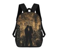 Mochilas Infantiles Impresas En 3D Silhouettes in The City, Couple in Golden Monochrome Mochila Escolar Infantil Linda Mochila Informal Para Exteriores Para Niños Estudiantes De Secundaria 17inch