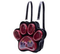 Mochilas para niñas - lindo bookbag | Mochila escolar de gato mochila | Bolso escolar de diseño para gato | Pantalla de muñeca de peluche de gran bookbag | Back paquete para niñas adol, Negro y rojo