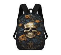 Mochilas Para Niños 17inch Mochila Golden Skull with Flowers Art Print-1 Mochila Impresa En 3D Para La Escuela Mochila De Moda Mochilas De Viaje Mochilas Escolares Para La Escuela O Para Viajar