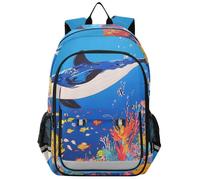 Mochilas para niños de 8 a 12 años: moderna bolsa de libros para adolescentes en varios colores - Algunos delfines animales marinos azules
