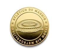 MOCIWORLD Atlético de Madrid - Moneda edición Especial Escudo y Estadio Riyadh Air Metropolitano - Coleccionable - Dorada - Producto Oficial