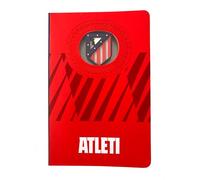 MOCIWORLD Cuaderno Atlético de Madrid con Escudo en 3D - Encuadernación con Lomo Textil y Acabados de Calidad - 120 páginas sin pautar - Color Rojo - Tamaño A5