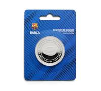 MOCIWORLD - FC Barcelona - Moneda edición Especial con Escudo y Grabado del Estadio Spotify Camp NOU - Coleccionable - Plateada - Producto Oficial