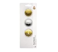 MOCIWORLD Real Madrid - Pack de 3 Monedas edición Especial - Reyes de Europa Oro, ¡HALA Madrid! Níquel y Estadio Bernabéu Dorado - Coleccionable - Producto Oficial
