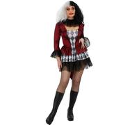 Smiffys Disfraz de bufón malvado con parte superior adjunta, falda y puño para el cuello, disfraz siniestro de circo de Halloween, disfraces de Halloween