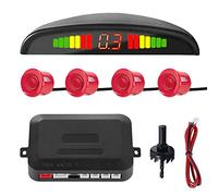MOCNT Kit de Sensor de Aparcamiento Coche 4 Sensores de Aparcamiento Sistema Radar Inverso Traseros Sensores de Estacionamiento Marcha Atrás Alarma de Sonido Monitor Rojo