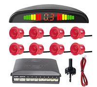 MOCNT Kit de Sensor de Aparcamiento Coche 8 Sensores de Aparcamiento Sistema Radar Inverso Traseros Sensores de Estacionamiento Marcha Atrás Alarma de Sonido Monitor Rojo