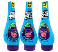 Moco de Gorila Gamer, Hair Styling Gel, Long-Lasting Hold, Reactivatable with Water, 3-Pack of 11.92 Oz Each, 3 Squeezable Bottles.