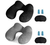 MOCOCITO Almohada de Viaje Hinchable, Cojin de Viaje Cuello con Máscara de Ojos, Tapones y Bolsa, Inflable Cojin Cervical Viaje Almohada Cervical Viaje para Avión, Tren y Coche