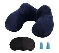 MOCOCITO Almohada de Viaje Hinchable, Cojin de Viaje Cuello con Máscara de Ojos, Tapones y Bolsa, Inflable Cojin Cervical Viaje Almohada Cervical Viaje para Avión, Tren y Coche